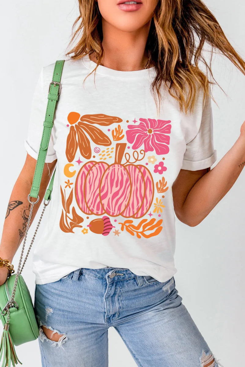 Graphic Round Neck Short Sleeve T-Shirt - CELIVINE