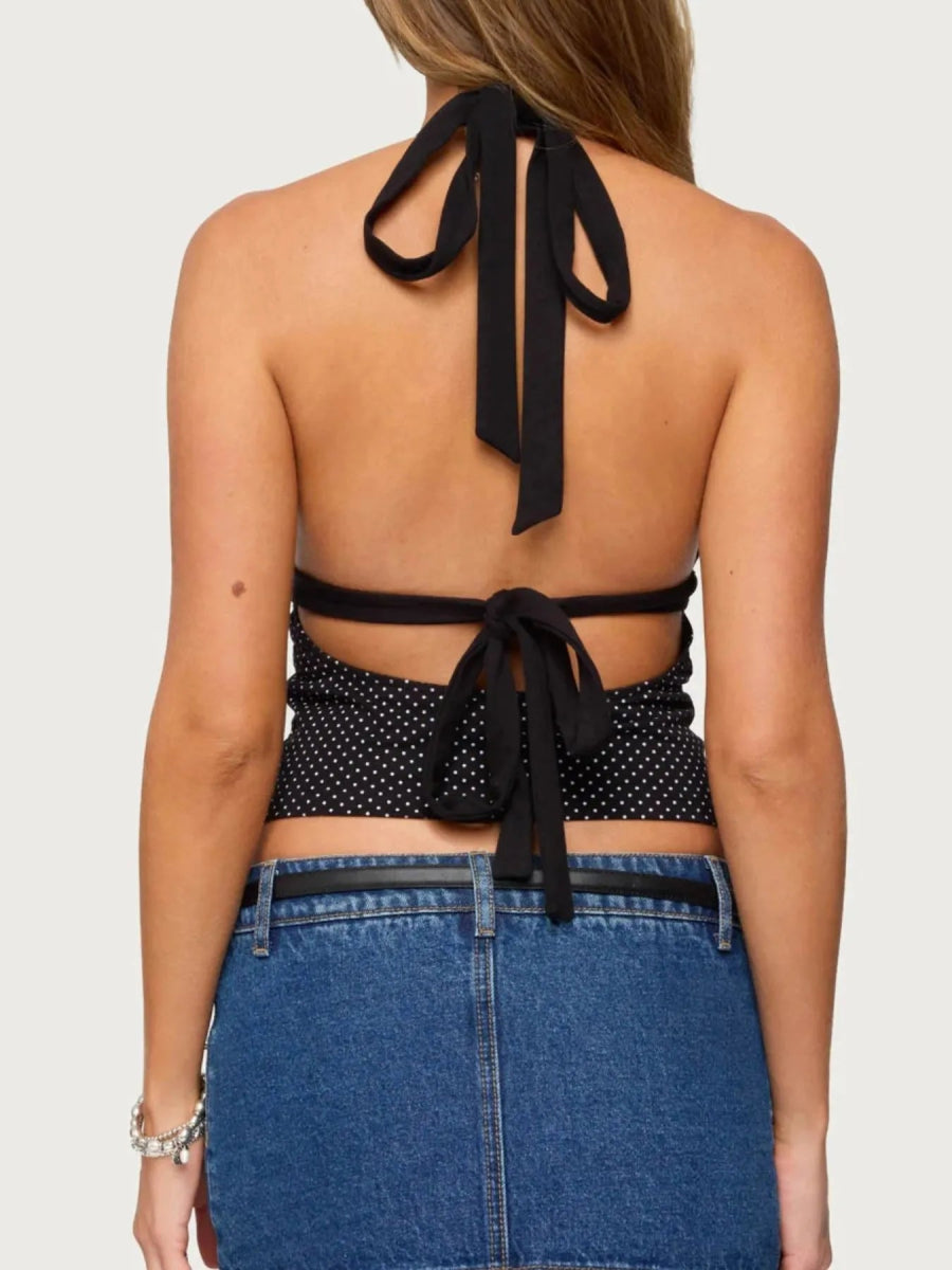 Polka Dot Halter Neck Cami - CELIVINE