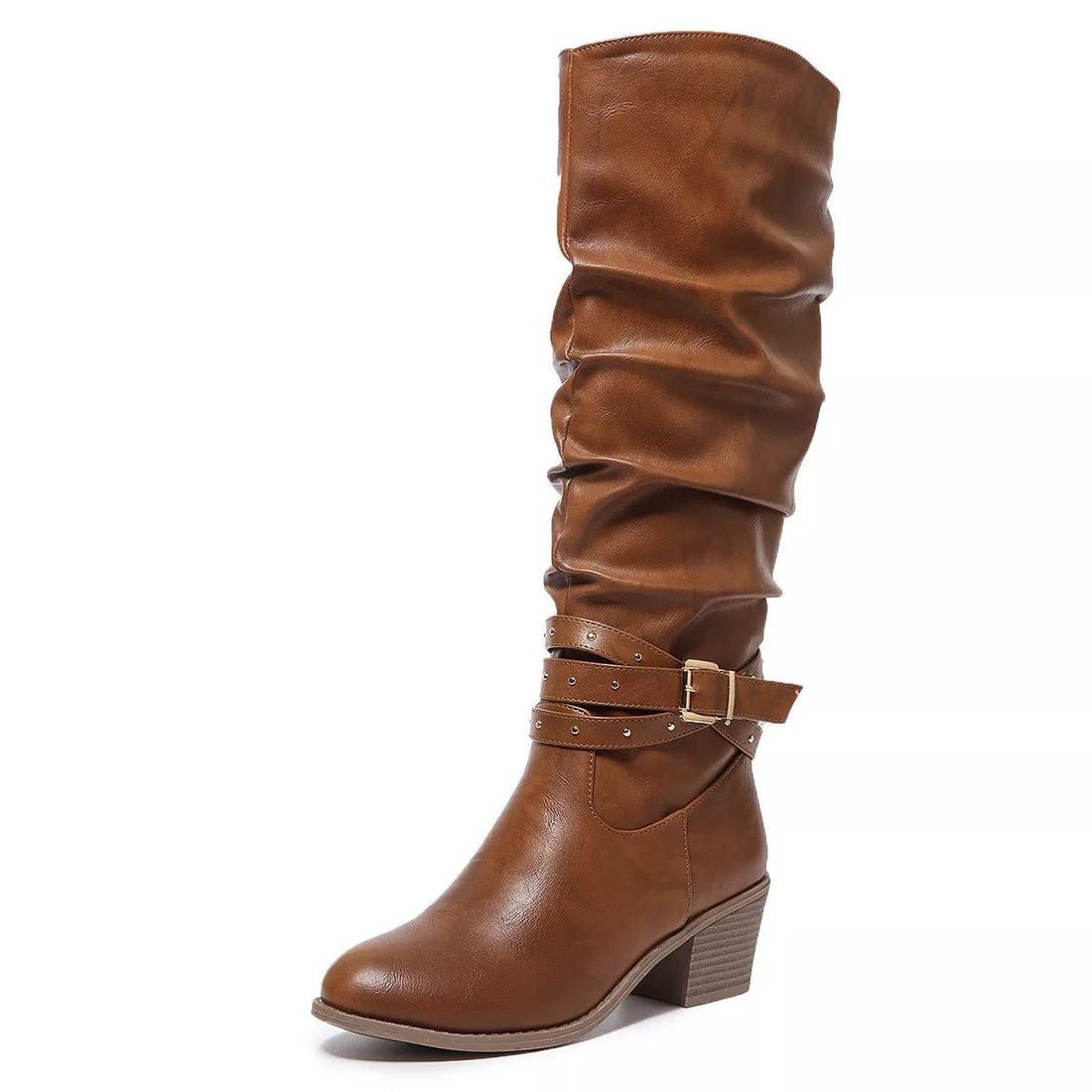 Round Toe Block Heels Boots - CELIVINE