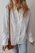 Eyelet Button Down Long Sleeve Shirt - CELIVINE