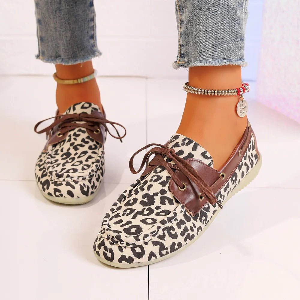 Lace Up Leopard Slip - Ons - CELIVINE
