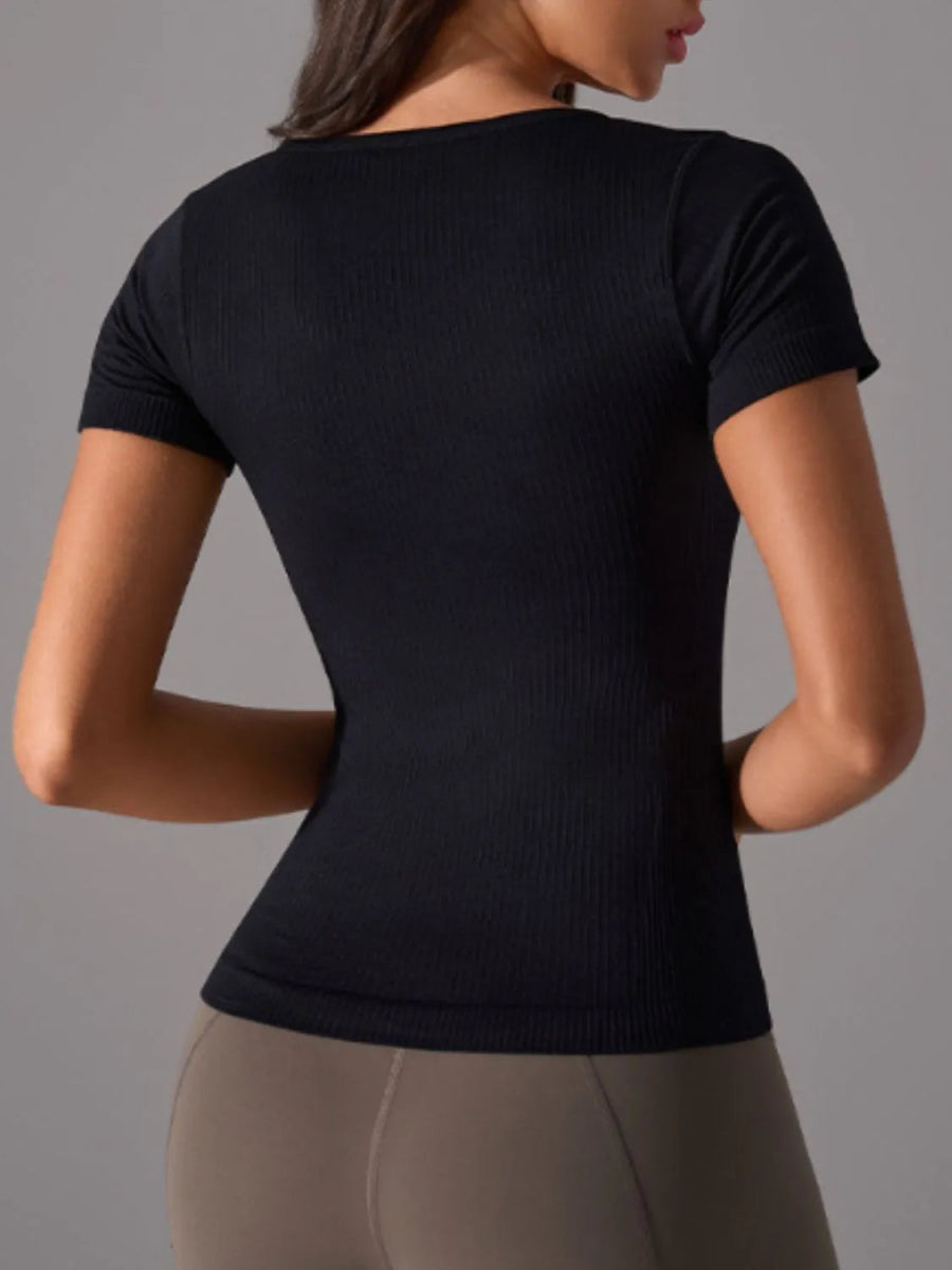 Square Neck Active T-Shirt with Detachable Chest Pads - CELIVINE