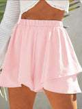 High - Waisted Elastic Waistband Layered Shorts - CELIVINE