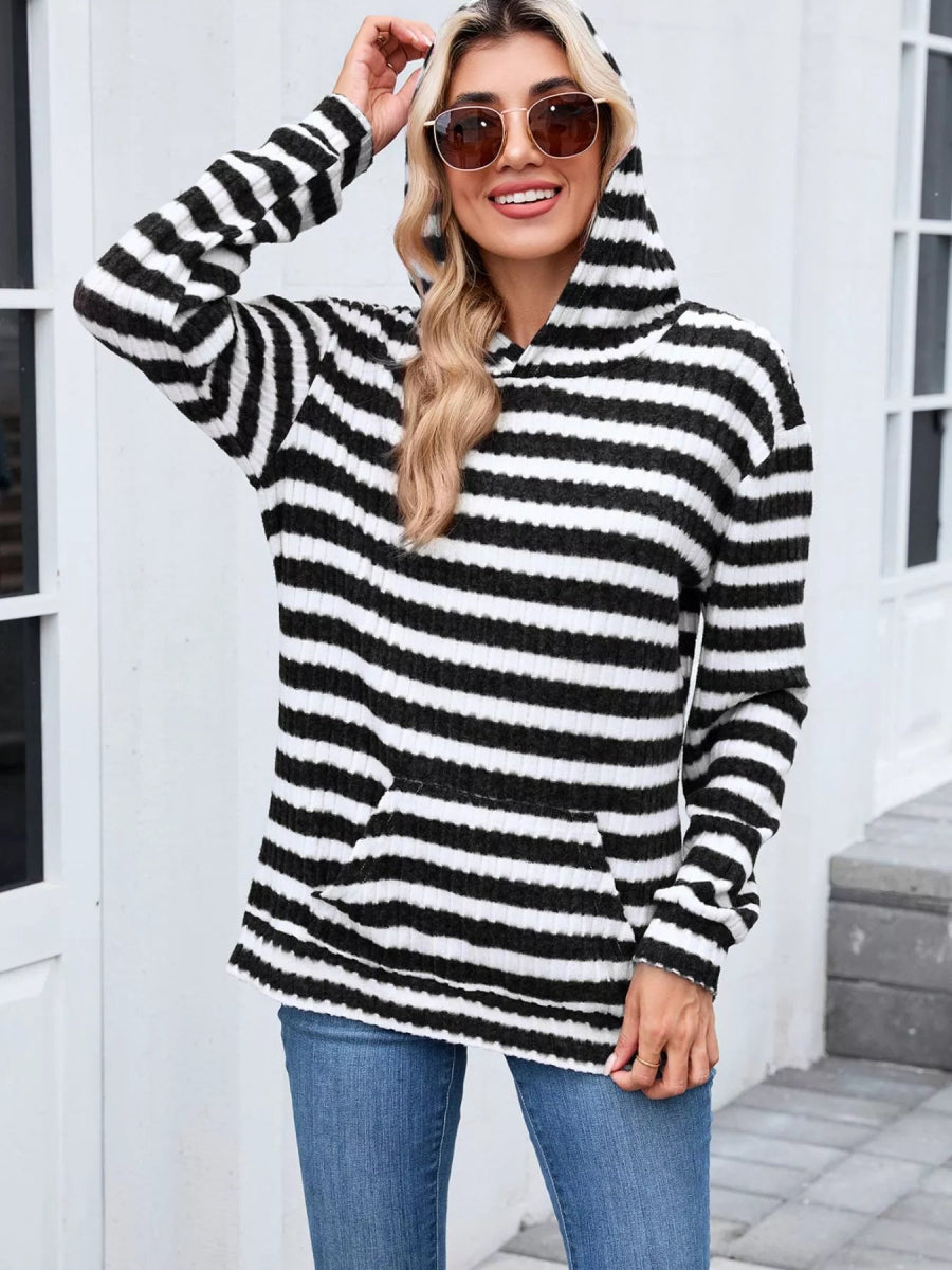 Striped Dropped Shoulder Hoodie - CELIVINE