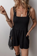 Smocked Bust Textured Knit Sleeveless Romper - CELIVINE
