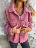 Full Size Fuzzy Button Up Drop Shoulder Jacket - CELIVINE