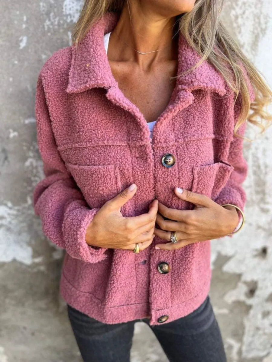 Full Size Fuzzy Button Up Drop Shoulder Jacket - CELIVINE