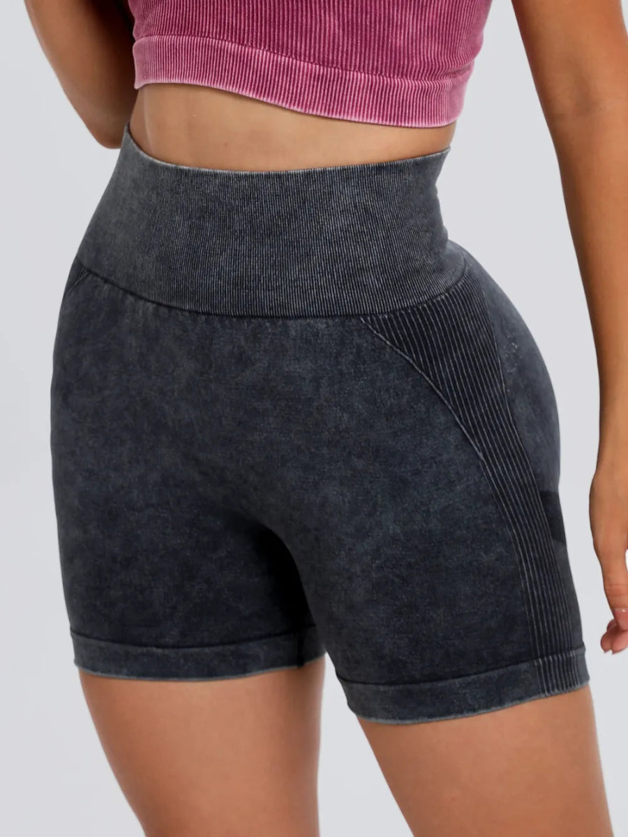 Washed High Waist Active Shorts - CELIVINE