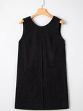Corduroy Sleeveless Mini Dress with Patched Pockets - CELIVINE