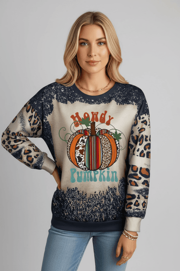 Pumpkin Graphic Long Sleeve Sweatshirt - CELIVINE