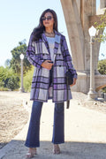 Double Take Full Size Plaid Button Up Lapel Collar Coat - CELIVINE