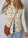 Floral Print Zip Up Quilted Vest - CELIVINE