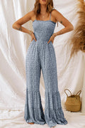 Smocked Printed Wide Strap Jumpsuit - CELIVINE