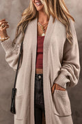 Pocketed Open Front Long Sleeve Cardigan - CELIVINE
