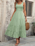 Smocked Scoop Neck Sleeveless Tank Dress - CELIVINE