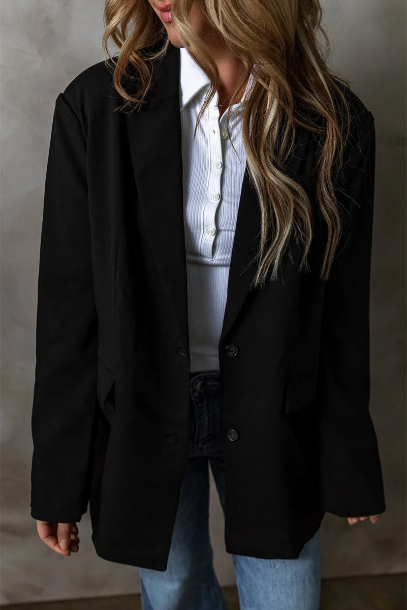 Button Up Long Sleeve Blazer - CELIVINE