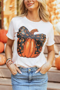 Pumpkin Round Neck Short Sleeve T-Shirt - CELIVINE