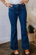 Center Seam Deep Wash Straight Jeans - CELIVINE