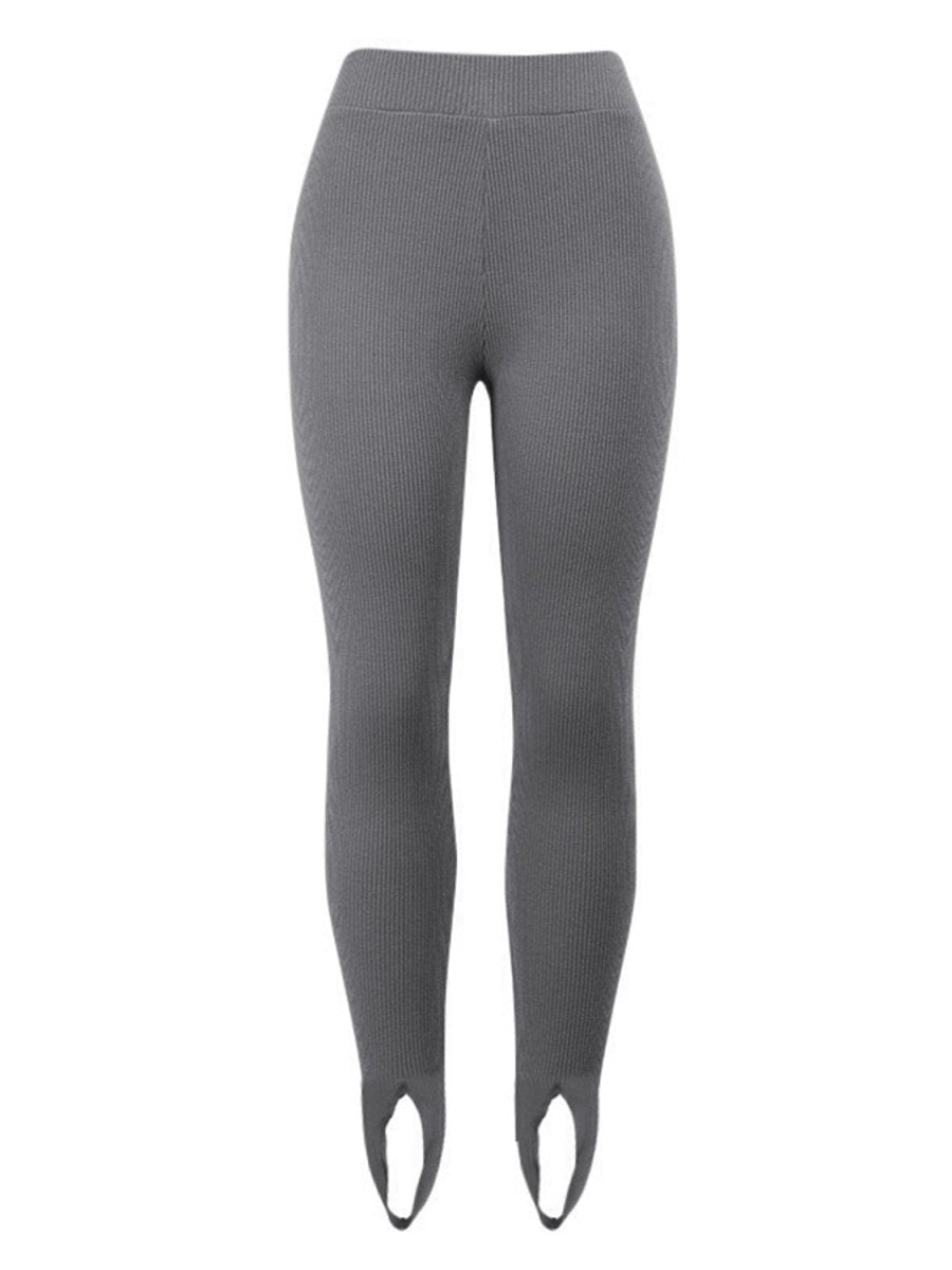 Ribbed Mid Waist Leggings - CELIVINE