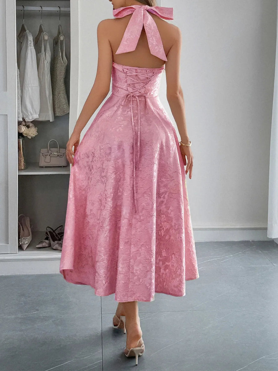 Halter Neck Midi Dress with Pockets - CELIVINE