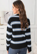 Striped Button Down Long Sleeve Cardigan - CELIVINE