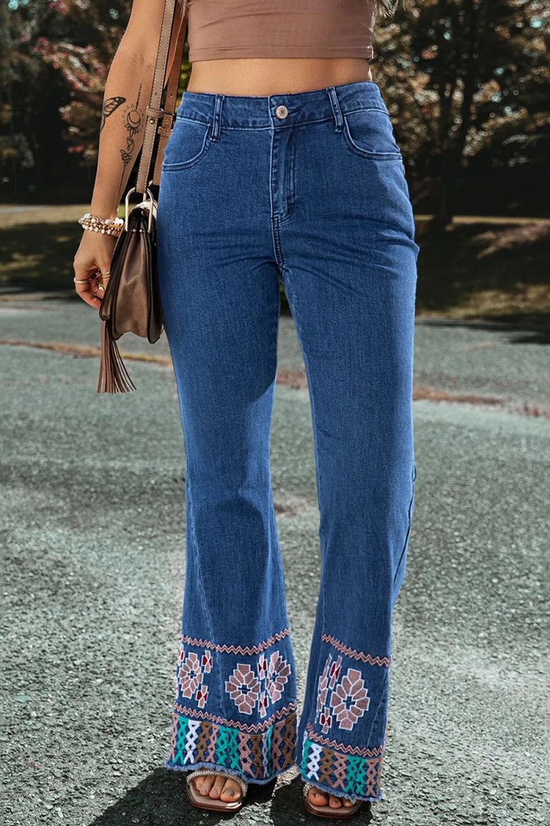 Embroidered Bootcut Jeans - CELIVINE