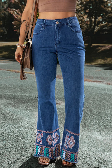 Embroidered Bootcut Jeans - CELIVINE