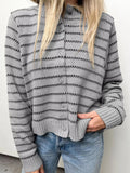 Striped Button Up Cardigan - CELIVINE