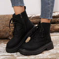 Round Toe Lace Up Platform Boots - CELIVINE