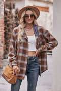 Mandy Plaid Dropped Shoulder Hooded Longline Jacket - CELIVINE