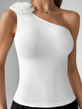 Flower Ribbed Single Shoulder Tank - CELIVINE