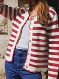 Button Down Striped Long Sleeve Cardigan - CELIVINE