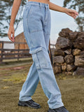 High Waist Cargo Jeans - CELIVINE