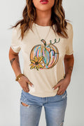 Pumpkin Graphic Round Neck T-Shirt - CELIVINE