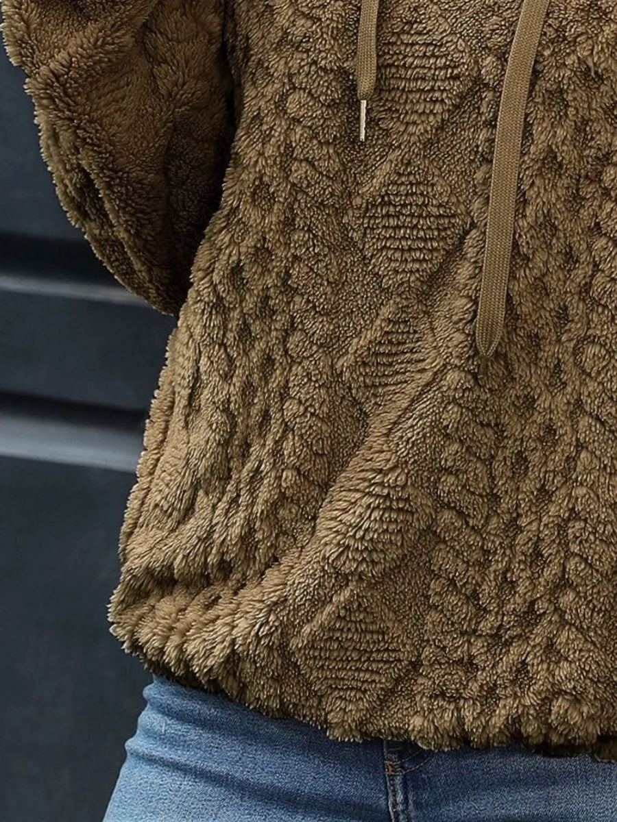 Drawstring Long Sleeve Plush Hoodie - CELIVINE