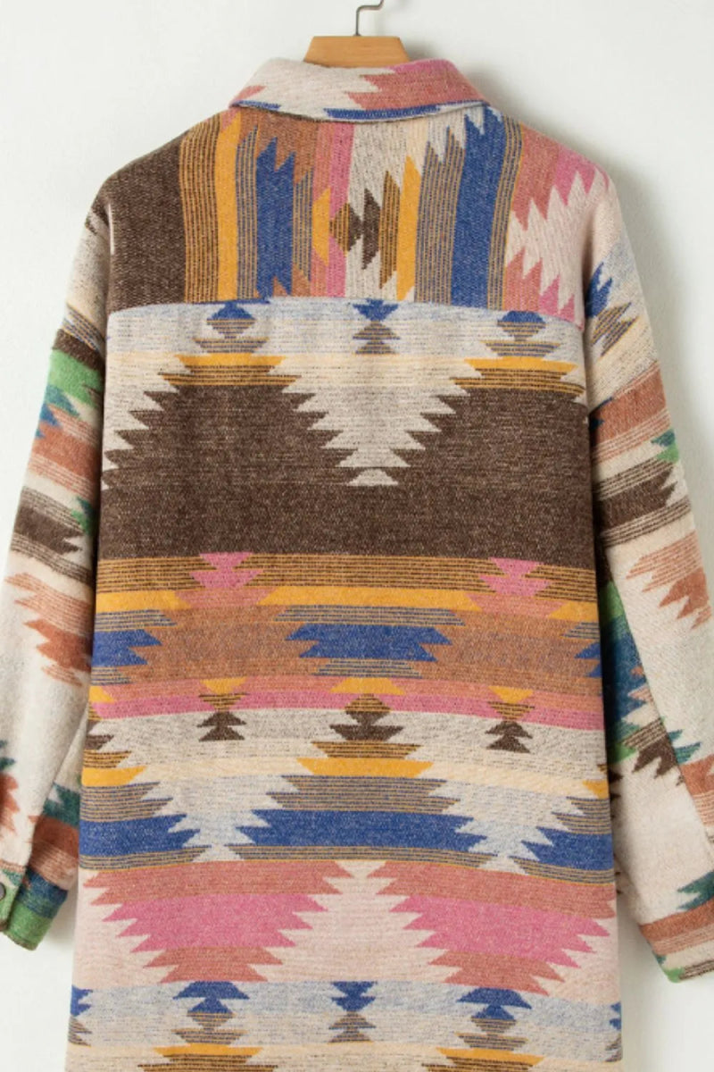 Geometric Button Up Long Sleeve Jacket - CELIVINE