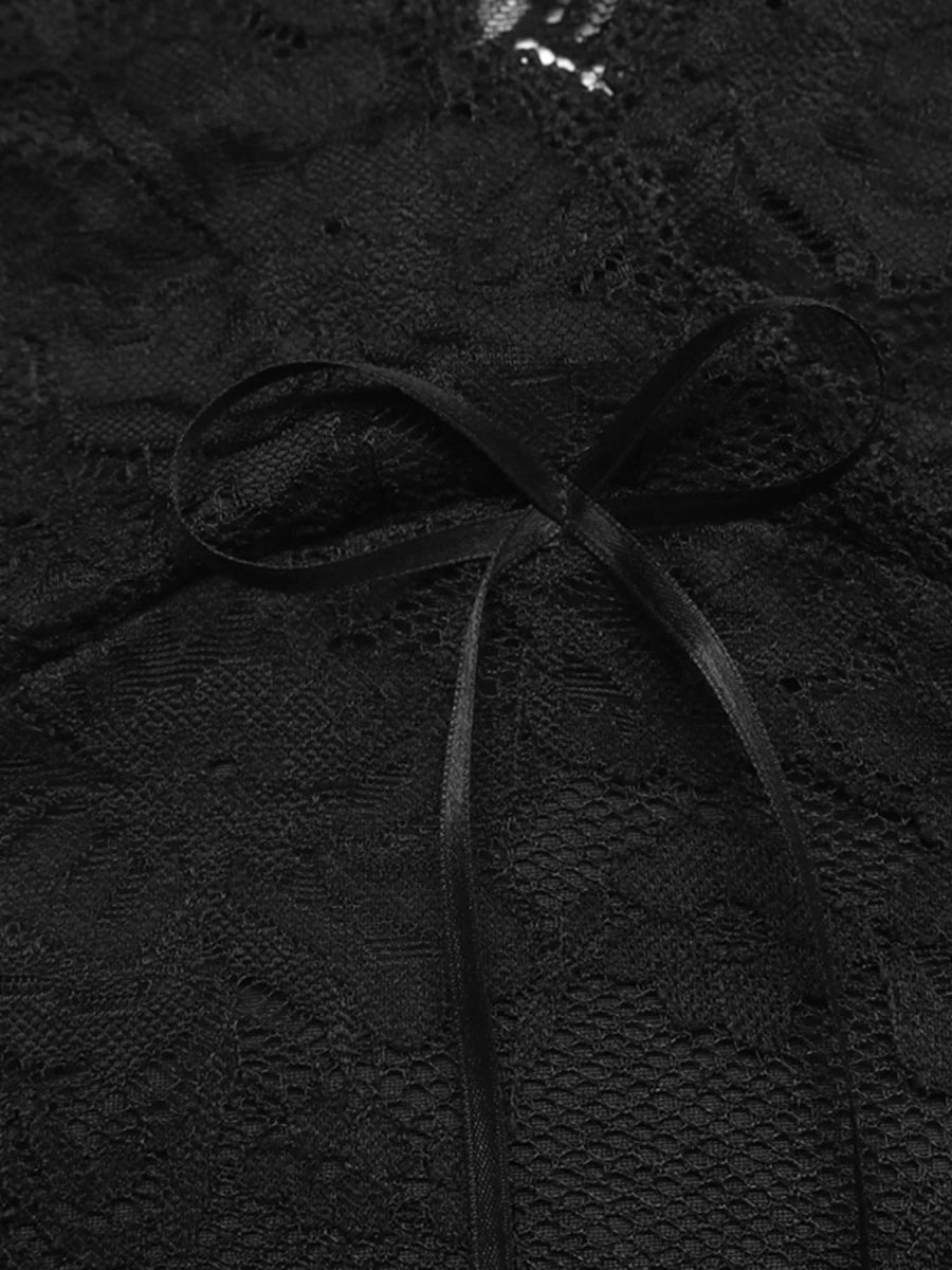 Long Sleeve Floral Lace Mesh Cropped Top - CELIVINE