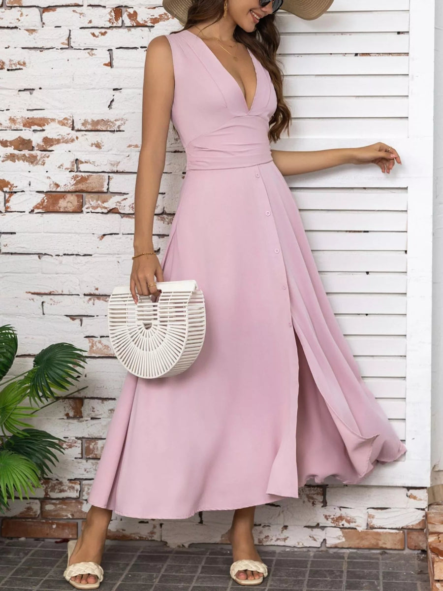 Full Size Slit V - Neck Sleeveless Dress Plus Size - CELIVINE
