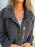 Full Size Fuzzy Button Up Drop Shoulder Jacket - CELIVINE