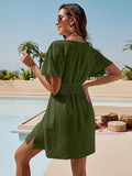 Smocked V - Neck Short Sleeve Dress - CELIVINE