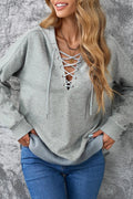 Lace Up Long Sleeve Hoodie - CELIVINE