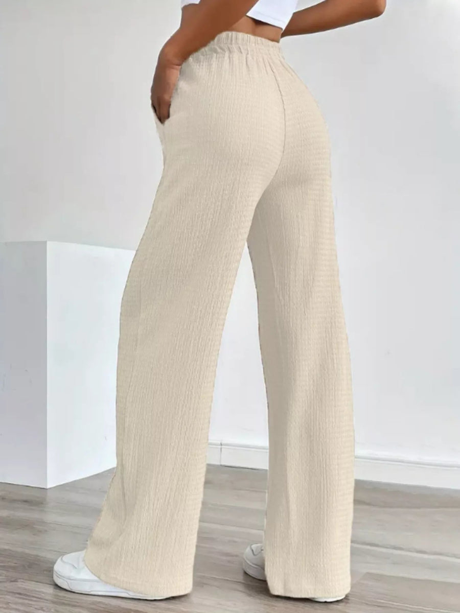 Texture Wide Leg Pants - CELIVINE