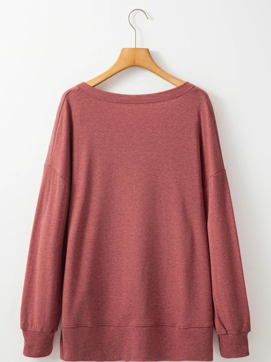 V - Neck Casual Long Sleeve T-Shirt - CELIVINE
