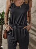 Tie Waist Sleeveless Jogger Jumpsuit - CELIVINE