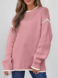 Contrast Trim Long Sleeve Sweater - CELIVINE