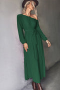 Belted One - Shoulder Tiered Maxi Dress - CELIVINE