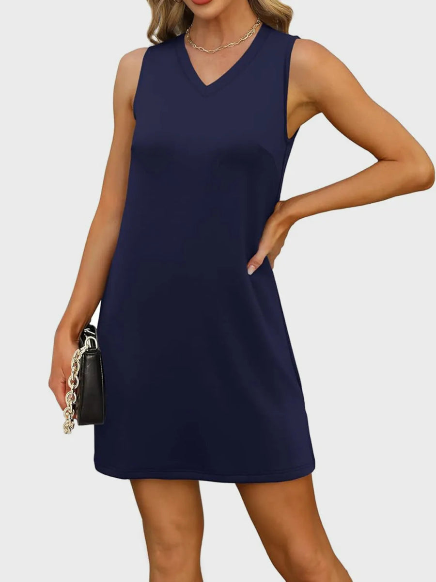 Slit V - Neck Sleeveless Mini Dress - CELIVINE