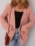 Textured Knit Open Front Cardigan with Pockets - CELIVINE