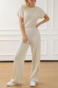 Ribbed Knit Wide Leg Jumpsuit - CELIVINE