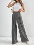 V - Waisted Ruched Front Wide Leg Pants - CELIVINE